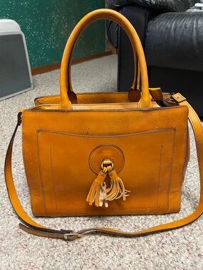 Divina Firenze Leather Tassel Satchel Handbag with detachable crossbody strap